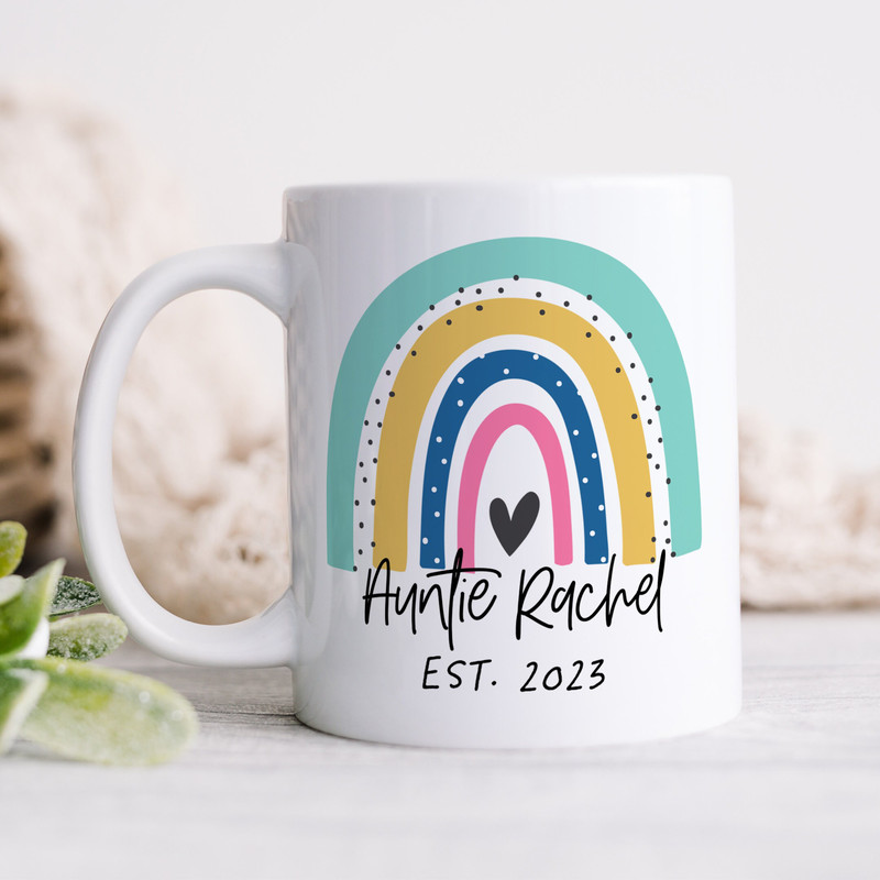 Personalised Auntie Mug, Pregnancy Announcement Mug, Rainbow, Floral, New Auntie Gift, Auntie To Be, Congrats Auntie Mug, Auntie Established.jpg