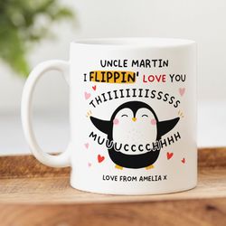 personalised uncle mug personalised gift, i love you this much, we love you this much, this flippin much