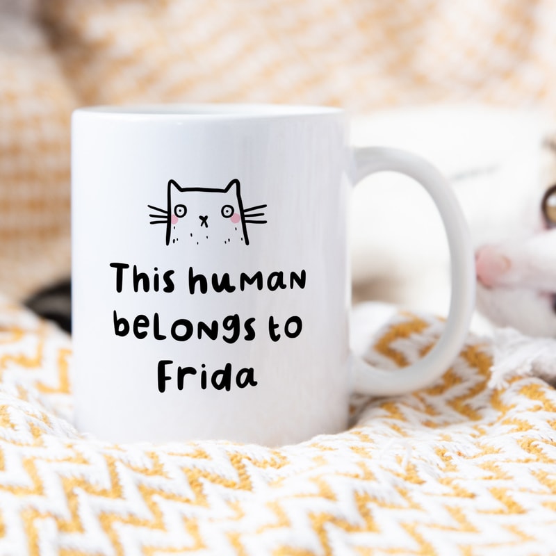 This Human Belongs To Cat Mug - Personalised Gift From The Cat, Best Cat Mum, From Fur Baby, Funny Birthday Gift.jpg
