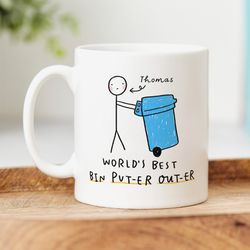 worlds best bin put er out er mug personalised gif, funny birthday gift, anniversary gift, fathers day gift