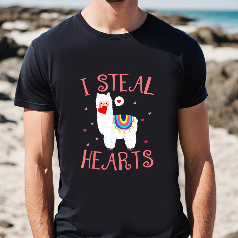 Cute Llama Alpaca I Steal Hearts Valentine’s Day T-Shirt.jpg