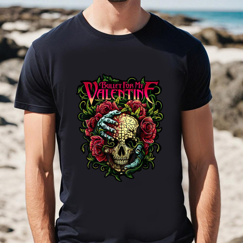 Funny Bullet My Valentine Skull Roses And Red Blood Horror T-shirt.jpg