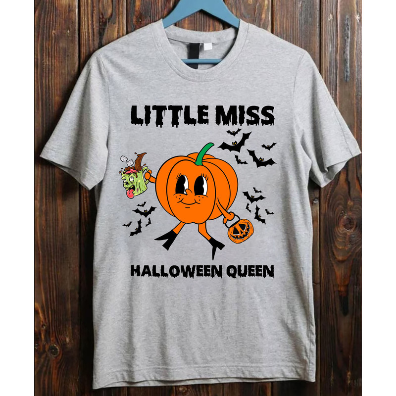 Little Miss Halloween Queen Shirt, Pumpkin Halloween Shirt, Pumpkin Queen Shirt, Funny Halloween Shirt, Halloween Gifts, Spooky Shirt.jpg