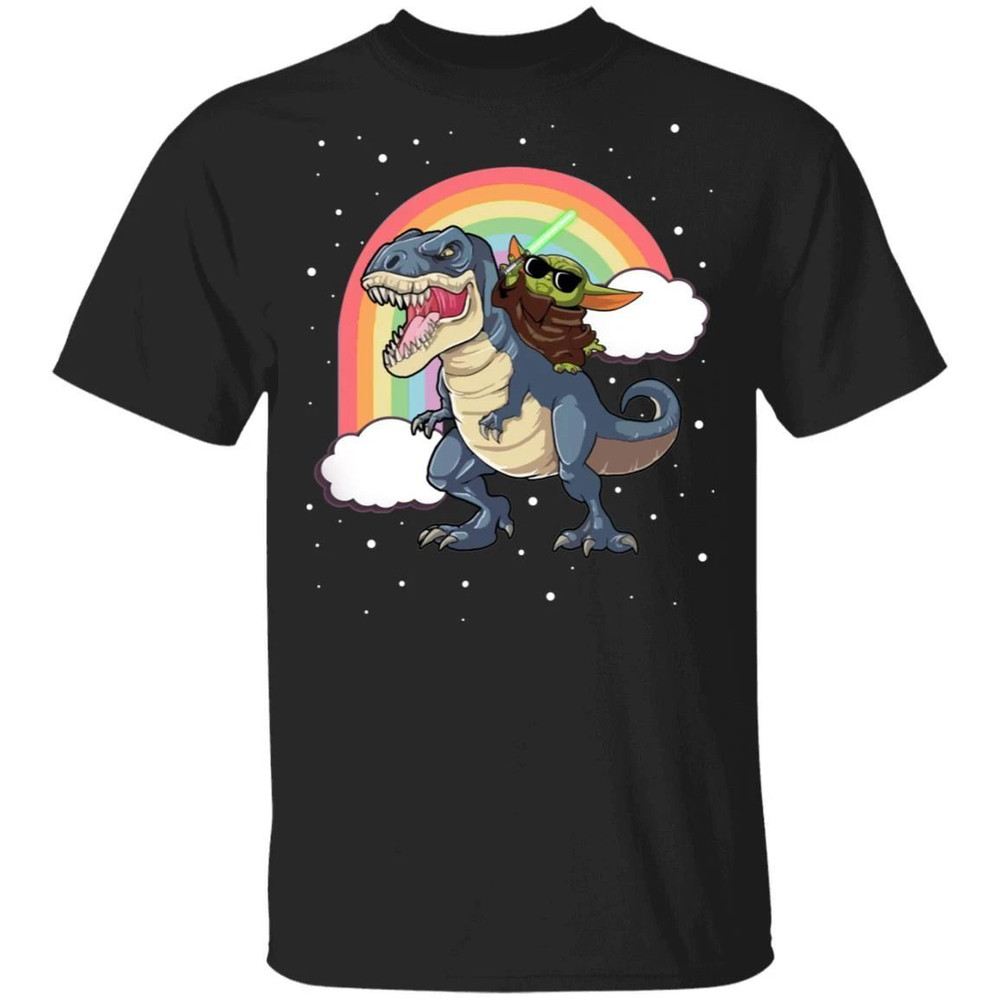 Baby Yoda Riding T-Rex T-shirt All Day Tee.jpg