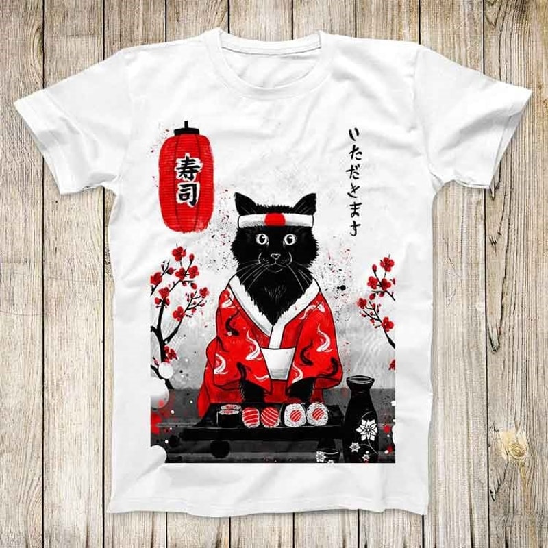 Japanese Sushi Cat Kitten Limited Edition Anime Manga Top Tee Best Cute Gift Men Women Unisex Retro Style T Shirt 3157.jpg