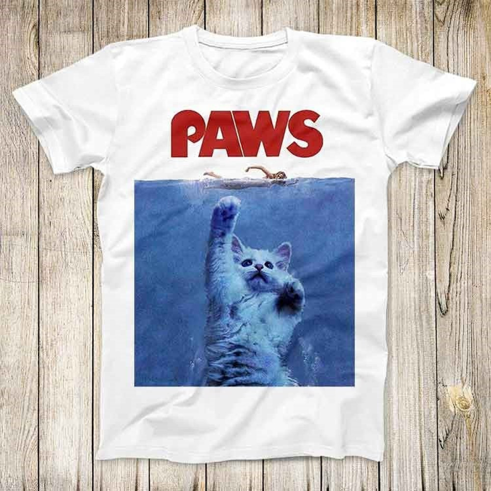 Paws Shark Funny Tee Jaws Parody Animal Design Movie Super Cool Top Present Vintage Fashion T Shirt 2676.jpg