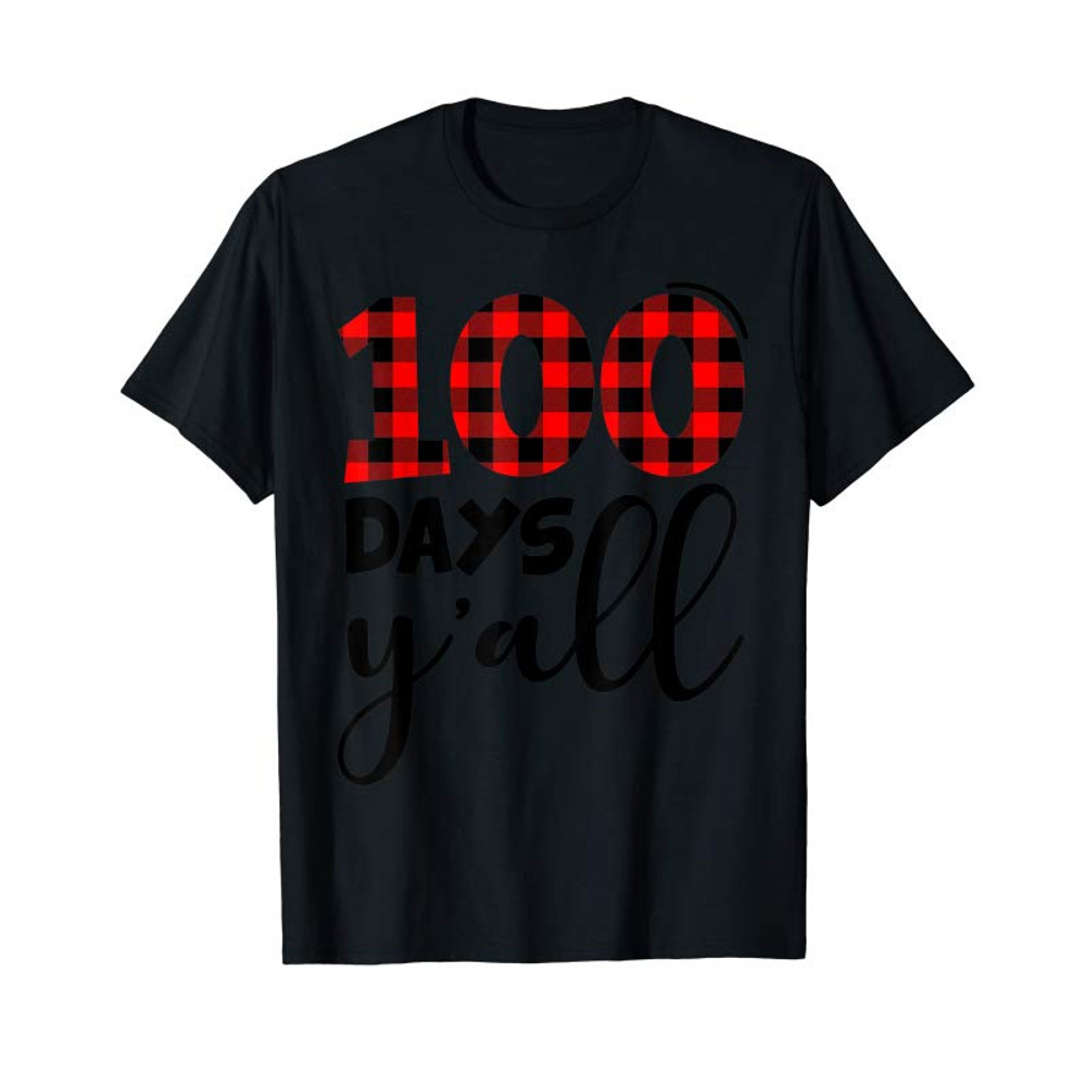 Adorable Buffalo Plaid 100 Days Y'all Funny 100th Day Of School T-Shirt - Tees.Design.png