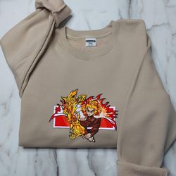 rengoku embroidered sweatshirt, embroidered anime shirt, anime shirt, embroidered shirt, embroidered hoodie, anime tee