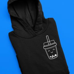 embroidered hoodie boba tea hoodie boba tea shirt custom embroidery sweatshirt crewneck embroidery gift