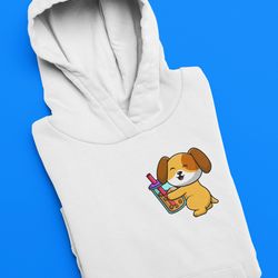 embroidered hoodie dog boba tea hoodie boba tea shirt custom embroidery sweatshirt crewneck embroidery gift