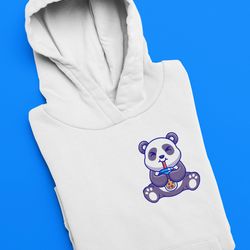 embroidered hoodie panda boba tea hoodie boba tea shirt custom embroidery sweatshirt crewneck embroidery gift