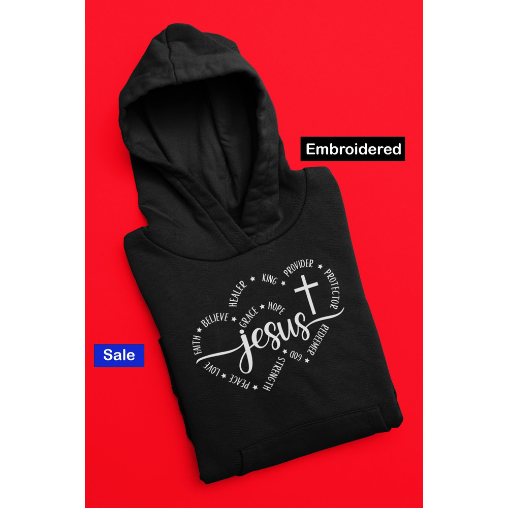 Jesus Christian Embroidered Hoodie Faith Embroidery Sweatshirt Christian Hoodie God Faith Over Fear Faith Gift 4.jpg