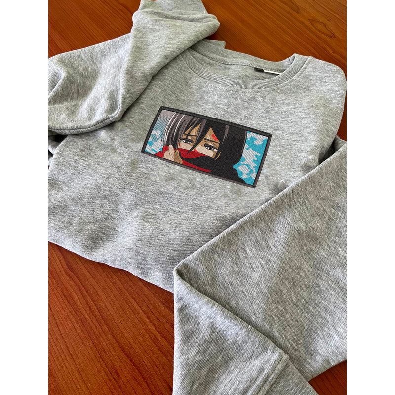 MIKASA WHIT SCARF FRAME ANIME Embroidered Sweat1.jpg