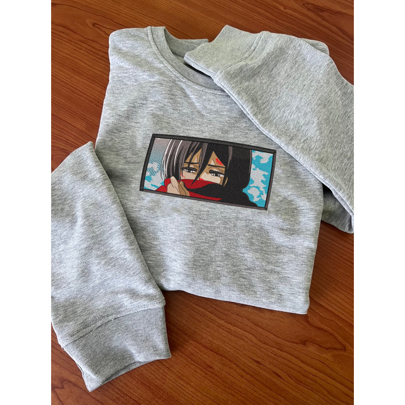 MIKASA WHIT SCARF FRAME ANIME Embroidered Sweat2.jpg