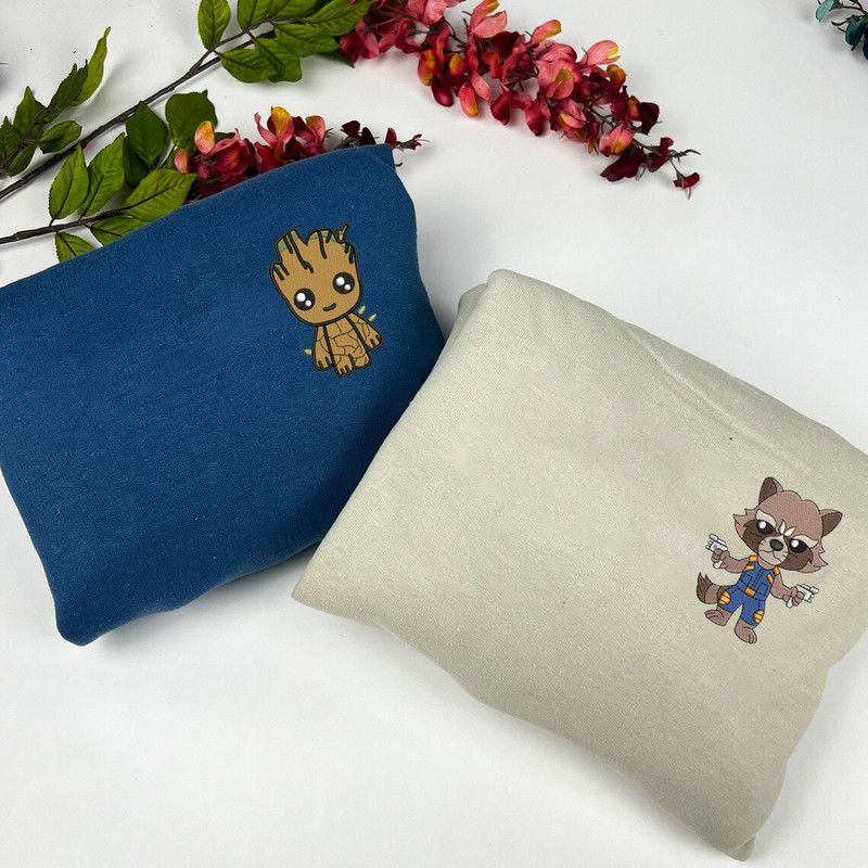 Groot and Rocket Embroidered Sweatshirts, Groot Shirt, Trending Shirt, Crewneck, y2k, Gift for Girl, Guardians of the Galaxy ECL237.238.jpg