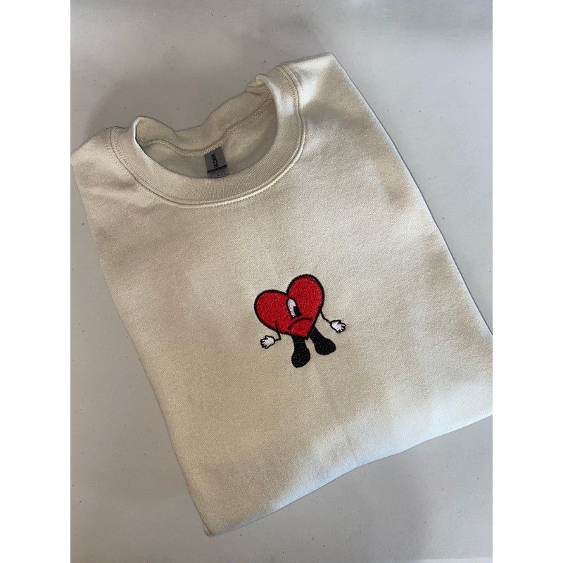 Bad Bunny Embroidered Sweatshirt, Bad Bunny Apparel, Un Verano Sin Ti, Heart Apparel, Bad Bunny Heart, Bad Bunny Album Shirt.jpg