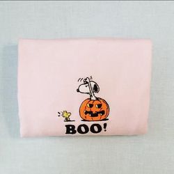 boo pumpkin snoopy embroidered shirt, snoopy embroidery t-shirt, snoopy embroidered sweatshirt, snoopy embroidered polo