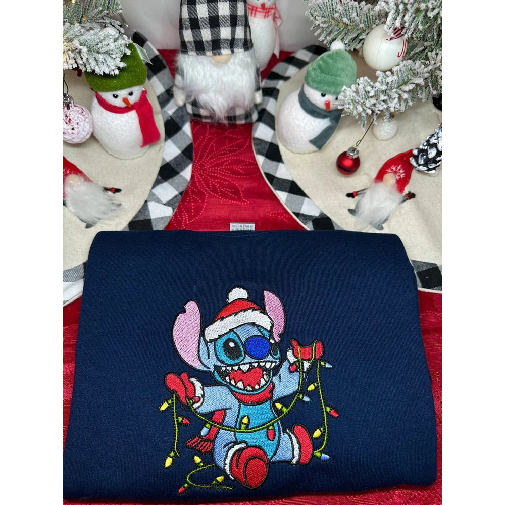 Disney Stitch Christmas Light Embroidered Sweatshirt Inspired Crewneck Sweatshirt Christmas Xmas.jpg