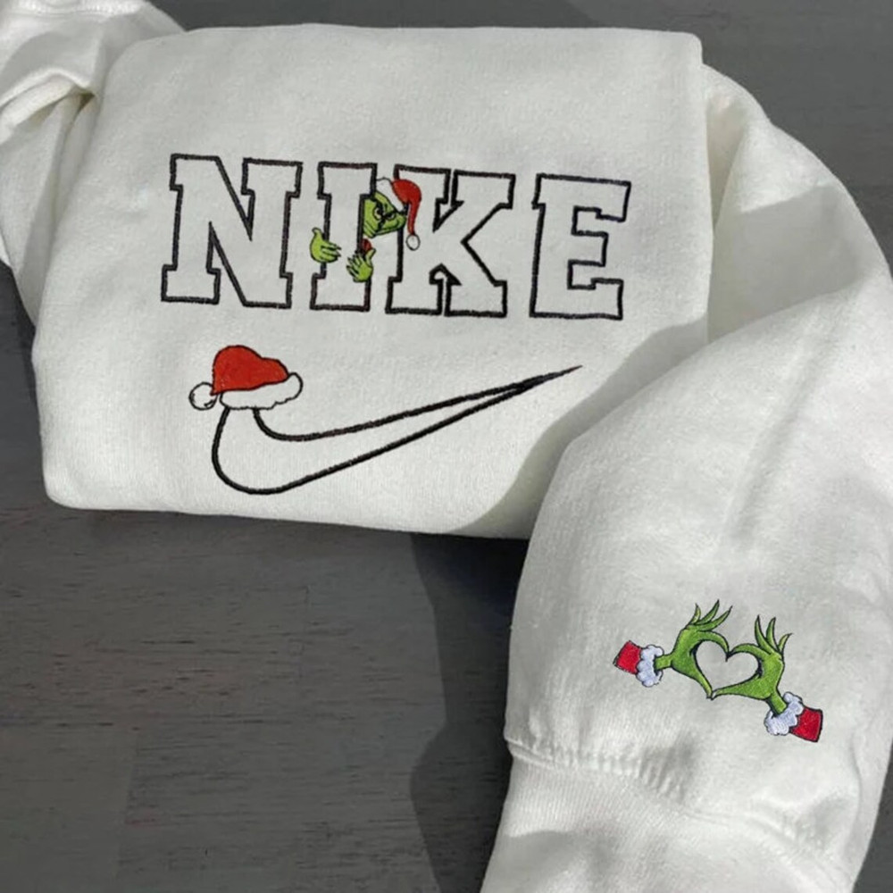 Funny Grinch Hide Nike Logo Heart Hand Embroidered Sweatshirt Christmas Xmas.jpg