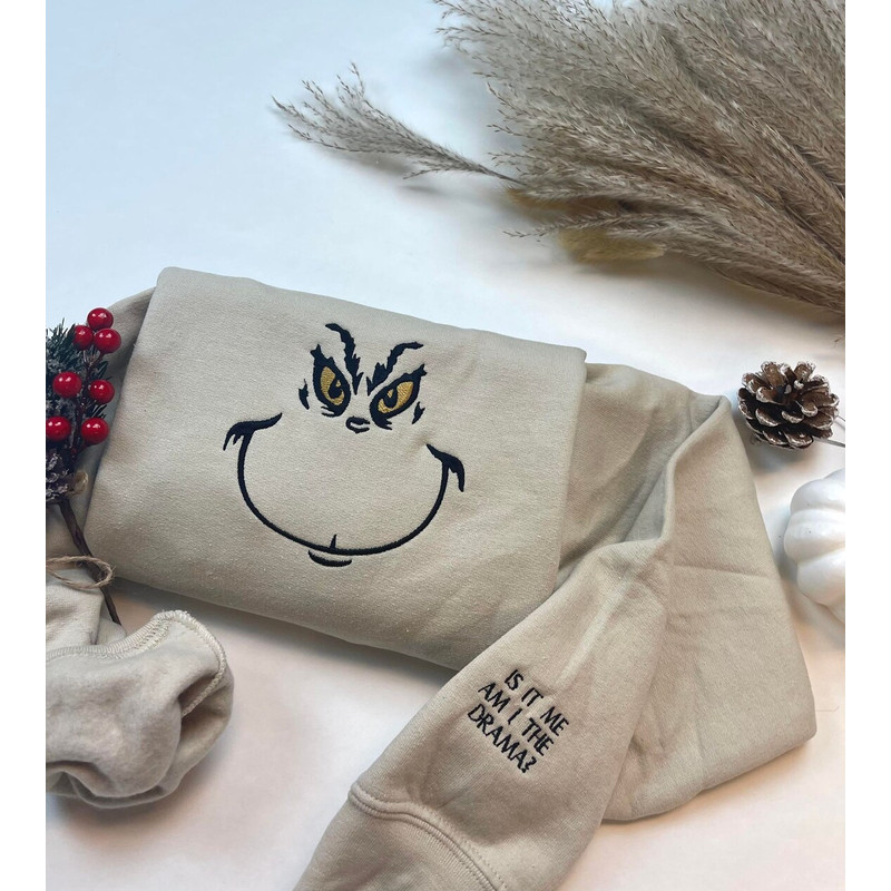 Grinch Face Embroidered Sweatshirt The Grinch Movie Inspired Crewneck Sweatshirt Christmas Xmas.jpg