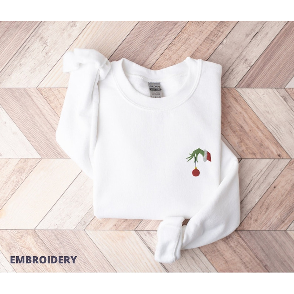 Grinch Hand With Christmas Bauble Embroidered Sweatshirt Christmas Xmas.jpg