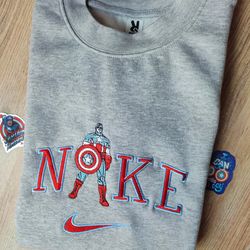 marvel avengers captain america ni-ke logo embroidered sweatshirt, captain america embroidered t-shirt, captain america