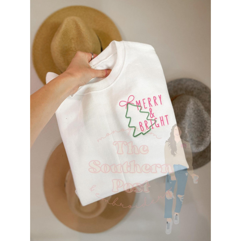 Merry & Bright Embroidered Sweatshirt Inspired Crewneck Sweatshirt Christmas Xmas.jpg