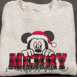 Mickey Merry Christmas Red Plaid Disney Embroidered Sweatshirt Inspired Crewneck Sweatshirt Christmas Xmas