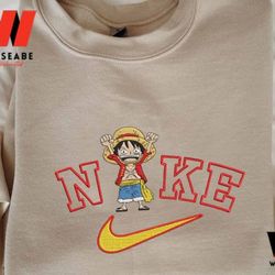 one piece luffy ni-ke embroidered sweatshirt, one piece embroidered t-shirt, one piece embroidery polo shirt