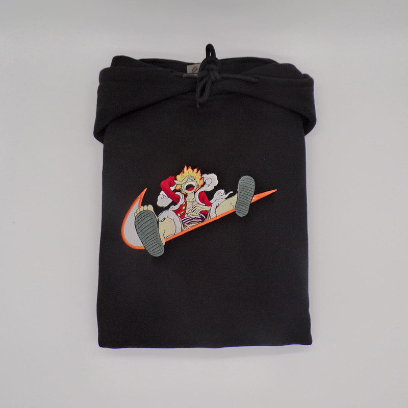 One Piece Monkey D Luffy 5th Gear NIKE Embroidered Sweatshirt, One Piece Anime Embroider Sweatshirt, Monkey D Luffy Hoodie Embroidery.jpg