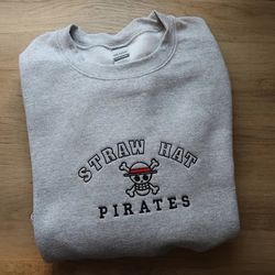one piece straw hat pirates embroidered sweatshirt, one piece anime embroider sweatshirt, monkey d luffy hoodie embroide