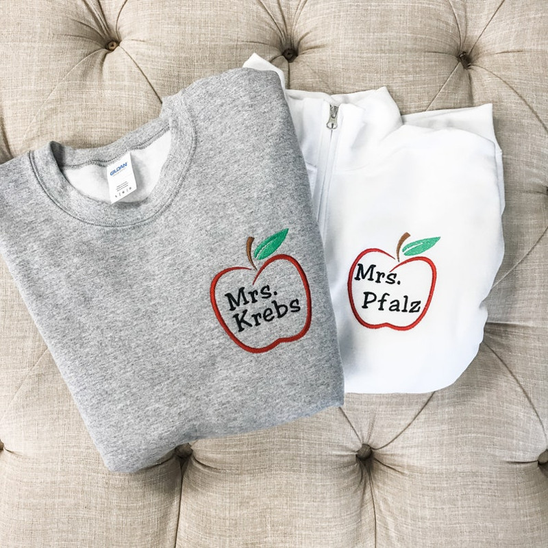 Personalized Teacher Name In Apple Embroidered Sweatshirt - Custom Gift For Teacher.jpg
