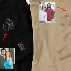 photo sweatshirt, sketch from photo custom embroidered hoodie, portrait embroidered one year anniversary birthday specia