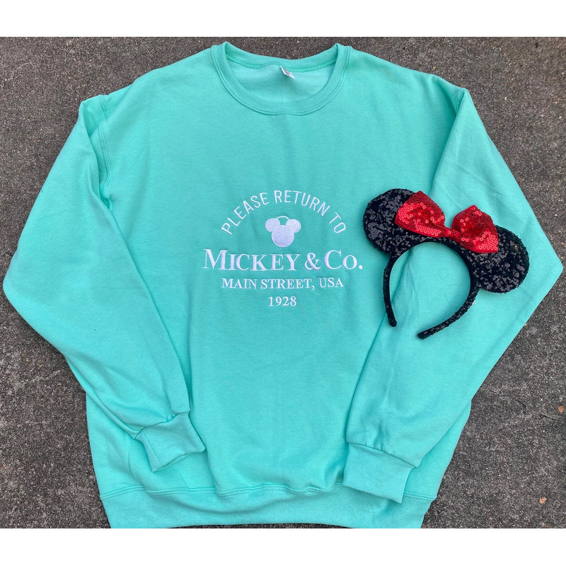 Please Return To Mickey And Co Main Street USA Embroidered Sweatshirt Christmas Xmas.jpg