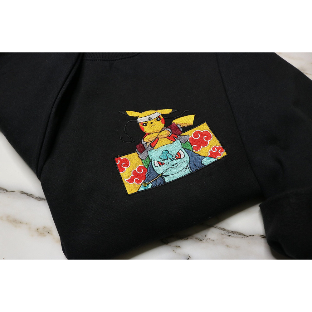 Pokemon X Naruto Embroidered Sweatshirt, Embroidered Funny Shirt, Pokemon Embroider Sweatshirt, T-shirt, Naruto Hoodie Embroidery.jpg