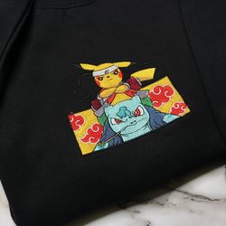 pokemon x naruto embroidered sweatshirt, embroidered funny shirt, pokemon embroider sweatshirt, t-shirt, naruto hoodie e