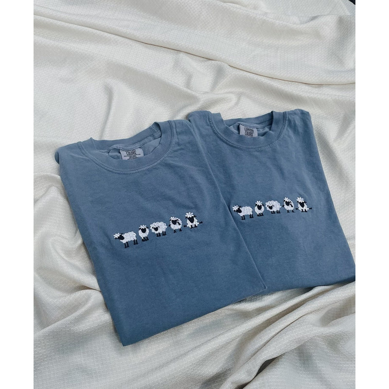 Sheep Embroidered T-Shirt, Sheep Lover Farmers Matching Gifts, Friends, Men's, Women's, Kids.jpg