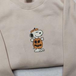 snoopy pumpkin halloween embroidered shirt, snoopy embroidery t-shirt, snoopy embroidered sweatshirt, snoopy embroidered