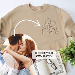 Valentine Couple Custom Portrait From Photo Embroidered Sweatshirt, Personalized Couple Embroidered T-shirt, Custom Phot