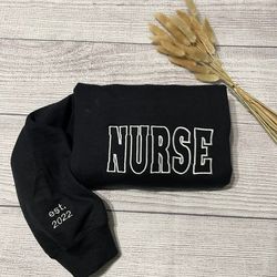 vintage nurse embroidered sweatshirt, funny sweatshirts, custom embroidery crewneck