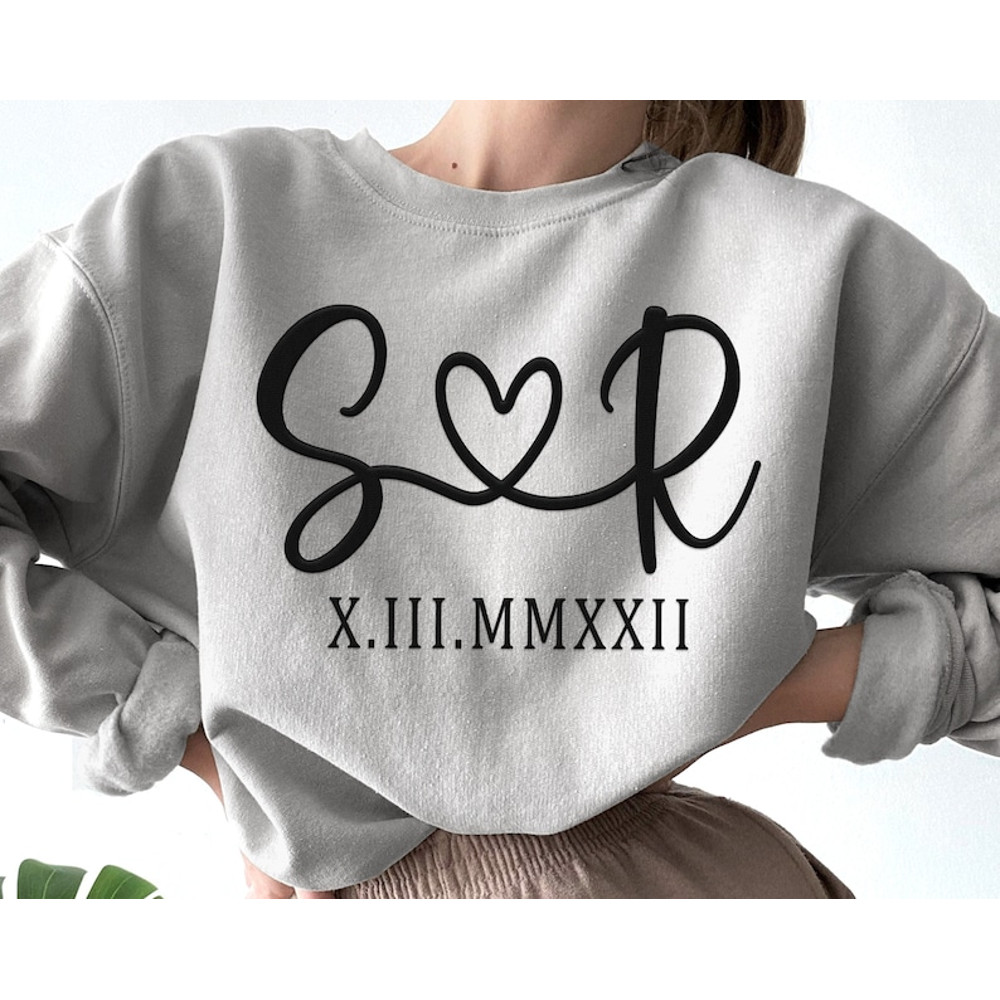 Embroidered Custom Anniversary Date And Husband Wife Name Sweatshirt, Roman Numerals Hood Couple Sweater, Wedding Anniversary, Honeymoon2.jpg