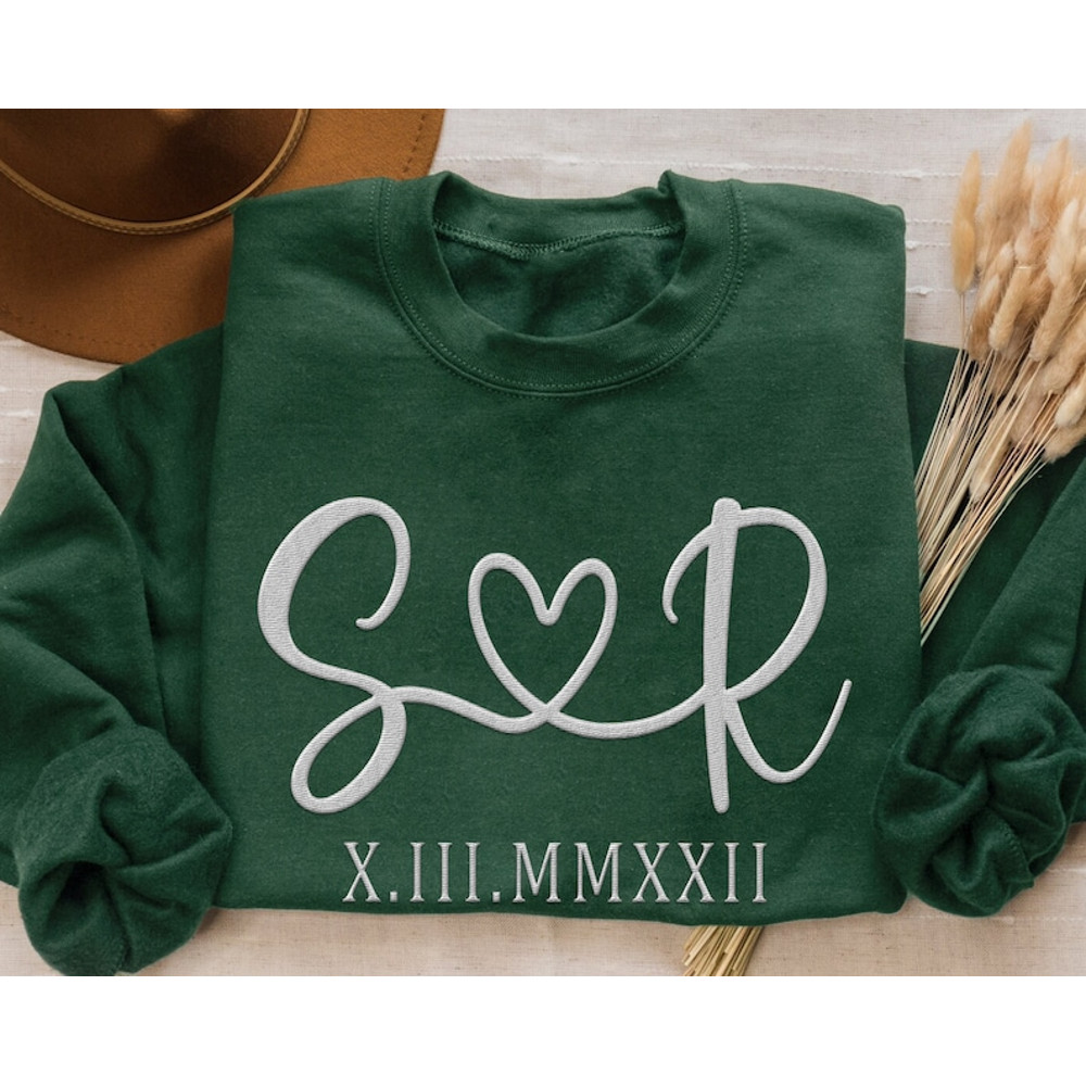 Embroidered Custom Anniversary Date And Husband Wife Name Sweatshirt, Roman Numerals Hood Couple Sweater, Wedding Anniversary, Honeymoon3.jpg