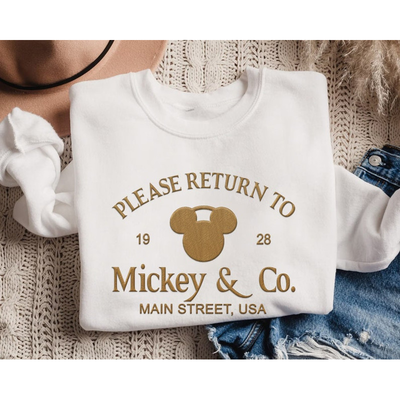 Embroidered Please Return to Mickey and Co Main Street USA Sweatshirt, Disney Mickey Mouse Head Shirt, Disneyland Family Trip, Birthday Gift1.jpg