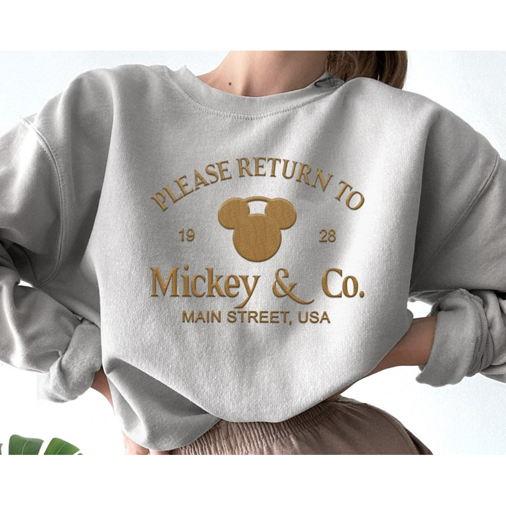 Embroidered Please Return to Mickey and Co Main Street USA Sweatshirt, Disney Mickey Mouse Head Shirt, Disneyland Family Trip, Birthday Gift2.jpg