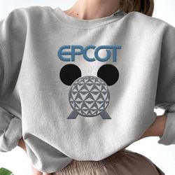 embroidered mickey mouse head world traveler sweatshirt, disney epcot shirt, disneyland family vacation, walt disney