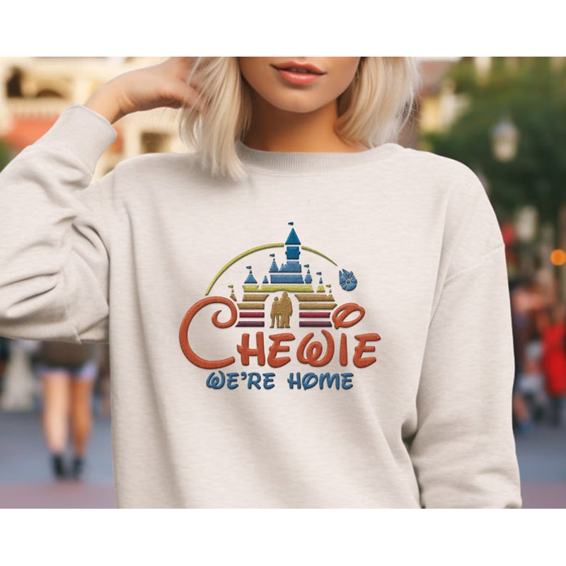 Embroidered Star Wars Chewie We're Home Sweatshirt, Retro Disney Castle Shirt, Chewbacca Han Solo, Galaxy's Edge Trip, Hollywood Studios4.jpg