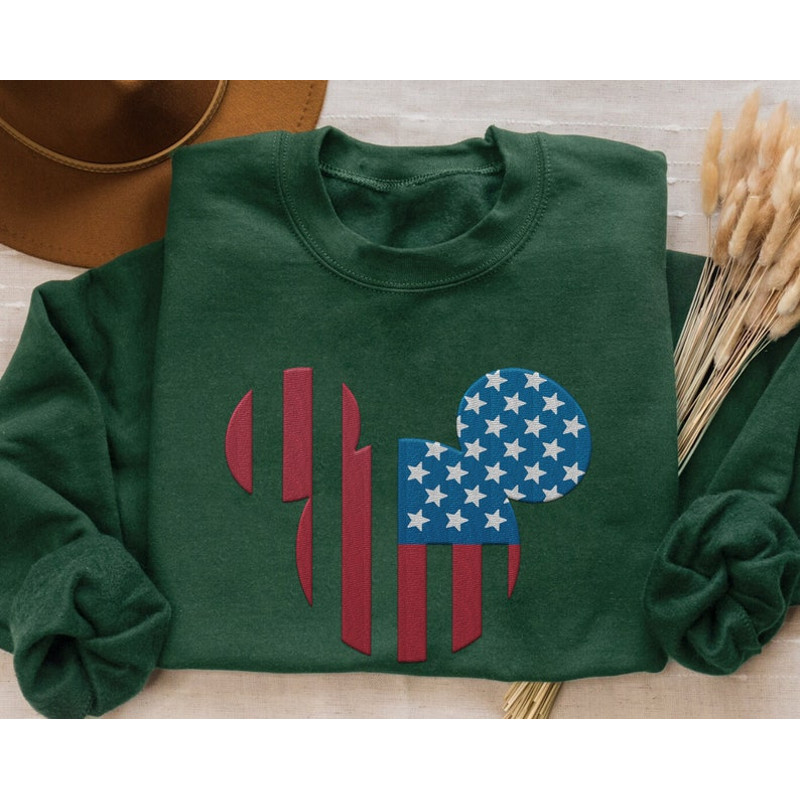 Embroidered Mickey Mouse Head American Flag Sweatshirt, Father's Day Gift For Dad, Veteran Military Embroidery Shirt, Memorial Day 20242.jpg