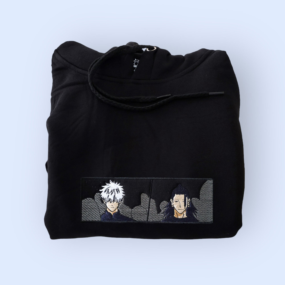 Anime Embroidered Hoodie  Anime Embroidery SweatShirt  Embroidered Apparel  Minimalist Anime  Gojo and Geto  JJK.jpg