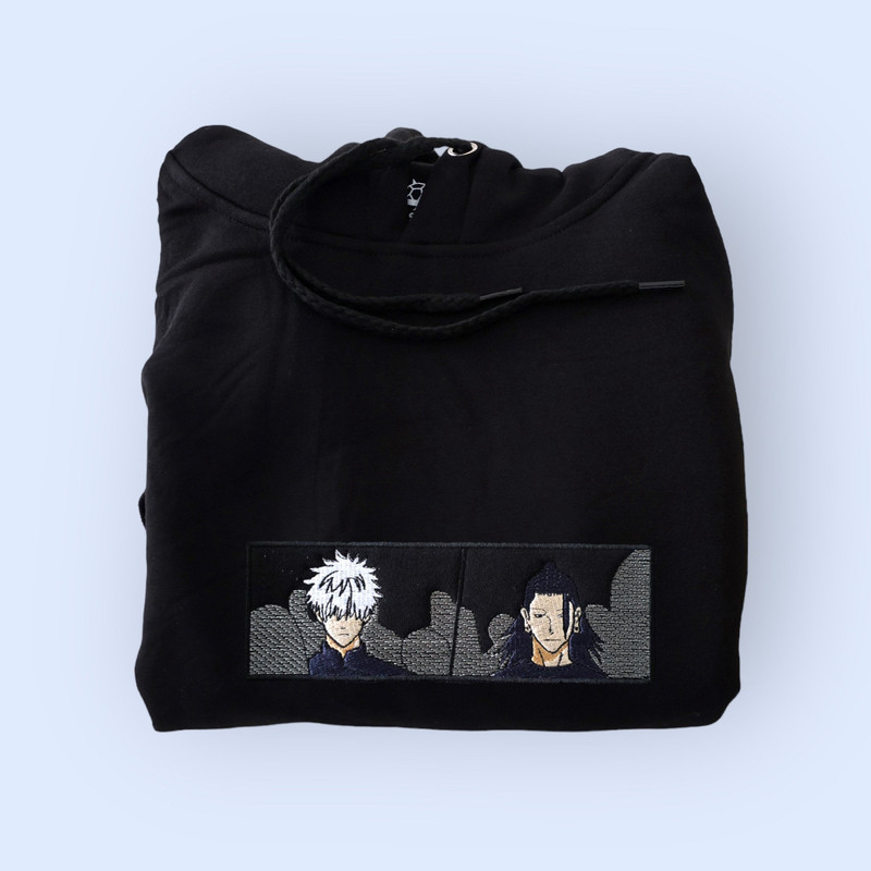 Anime Embroidered Hoodie  Anime Embroidery SweatShirt  Embroidered Apparel  Minimalist Anime  Gojo and Geto  JJK.jpg
