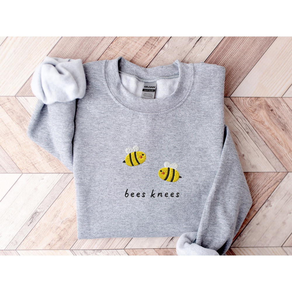 Bees Knees Sweatshirt Embroidered, Embroidered Bees Crewneck Sweater, Embroidered Bees Shirt, Bees Knees Sweater, Funny Embroidered Sweater 1.jpg